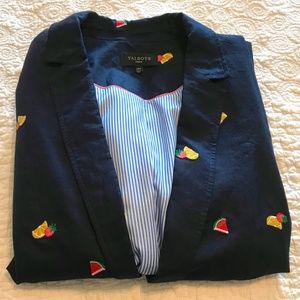 NWOT Talbots’ navy blue fully-lined blazer with embroidered fruit (20W)